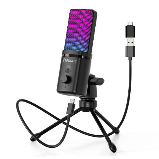 Picture of FDUCE Gaming USB Microphone for PC,RGB Condenser Computer Mic with Tripod Stand,Quick Mute,Gain Control,Cardioid Mic for Streaming, Podcast, Twitch, YouTube, PC, Computer, PS5, (M160)