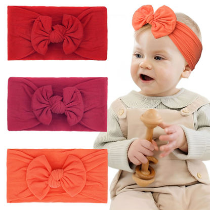 Picture of JOYOYO Christmas Baby Girl Headbands-Red, Newborn,Infant,Toddler Soft Nylon Handmade Hairbands with Bows Babies Hair Accessories,Pack of 3