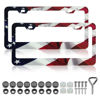 Picture of Patriotic American Flag License Plate Frame Holder - 2 Pack Universal Quality Metal Aluminum Matte Stripe US Flag Gloss Car Plate Frame Covers with 2 Holes and Free Screws Fasteners Caps