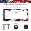 Picture of Patriotic American Flag License Plate Frame Holder - 2 Pack Universal Quality Metal Aluminum Matte Stripe US Flag Gloss Car Plate Frame Covers with 2 Holes and Free Screws Fasteners Caps