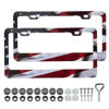 Picture of Patriotic American Flag License Plate Frame Holder - 2 Pack Universal Aluminum Matte Stripe US Flag Gloss Car Plate Frame Covers with 2 Holes and Free Screws Fasteners Caps