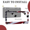 Picture of Patriotic American Flag License Plate Frame Holder - 2 Pack Universal Aluminum Matte Stripe US Flag Gloss Car Plate Frame Covers with 2 Holes and Free Screws Fasteners Caps
