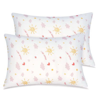 Picture of Zenssia Organic Cotton Toddler Pillowcases Pack of 2, 13x18 Inches Travel Pillowcase with Envelope Closure, Soft & Breathable Baby Pillow Case Cover, Sunny Pink