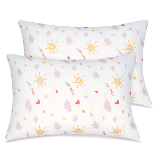 Picture of Zenssia Organic Cotton Toddler Pillowcases Pack of 2, 13x18 Inches Travel Pillowcase with Envelope Closure, Soft & Breathable Baby Pillow Case Cover, Sunny Pink