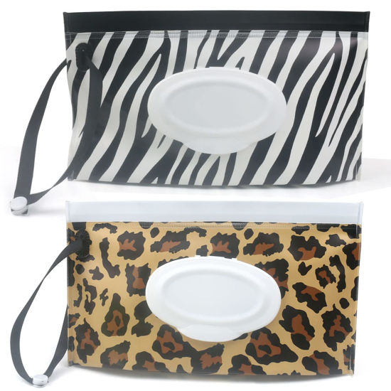 Picture of Baby Wipe Dispenser,Portable Refillable Wipe Holder Wipe Dispenser Bag Reusable Travel Wet Wipe Pouch (Zebra + leopard print)