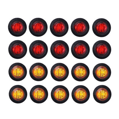 Picture of TMH 3/4 Inch Mount 10 Amber +10 Red 3 LED Mini Clearance Side Marker Lights with Rubber Fit for Trailer Pickup Truck Car Bus 12V DC (Pack of 20)