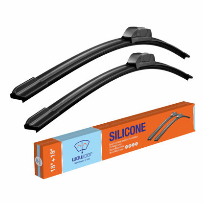 Picture of WOWIPER 18 inch Silicone Wiper Blades 2 Pack Replacement for Ford Ranger 2011-1999 Commander 10-06/Chevrolet HHR 2011-2006 OEM Quality Silicone Windshield Wiper Blades for My Car(Set of 2) U/J Hook