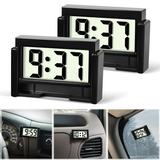 Picture of Betus Car Dashboard Digital Clock - Vehicle Adhesive Clock with Jumbo LCD Time & Day Display - Mini Automotive Stick On Watch for Car Truck Dashboard & Air Vent (Black Pack of 2)