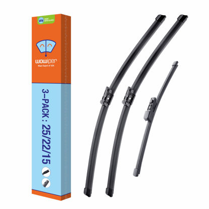Picture of WOWIPER Windshield Wiper Blades with Rear Wiper Blade for VW Volkswagen Tiguan 2018-2022, All-Season Automotive Replacement Windshield Wipers for My Car - 25"+22"+15" (Set of 3)