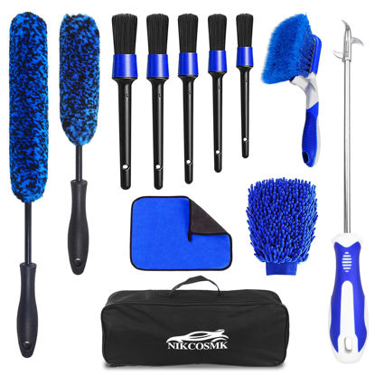 Picture of 12Pcs Wheel Brush Kit for Cleaning Wheel and Tire, Wheel and Rim Brush, Car Detailing Brushes, Tire Brush, Bendable & Durable Car Wheel Rim Cleaner Brush Set,Car Detailing Cleaning Brush Supplies Kit