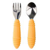 Picture of Bumkins Toddler Utensils, Kids Size Fork and Spoon Set, Silicone and Stainless-Steel Training Silverware, Angled Forks / Sporks for Self-Feeding, Children Learning to Eat, 18 Mos Up, Tangerine Orange