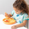 Picture of Bumkins Toddler Utensils, Kids Size Fork and Spoon Set, Silicone and Stainless-Steel Training Silverware, Angled Forks / Sporks for Self-Feeding, Children Learning to Eat, 18 Mos Up, Tangerine Orange