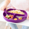 Picture of Bumkins Toddler Utensils, Kids Size Fork and Spoon Set, Silicone and Stainless-Steel Training Silverware, Angled Forks / Sporks for Self-Feeding, Children Hold Learning to Eat, 18 Months Up, Purple