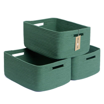 Picture of MiniArk Large Storage Baskets for Shelves, Closet Organizers and Storage Bins for Clothes Blanket Towels, Baby Nursery, Toy Baskets Box, Woven Rope Baskets, 17 x 13 x 7.5”, 3 Packs Green