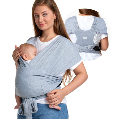 Picture of Momcozy Baby Wrap Carrier Skin-Friendly Fabric, Easy to Wear Baby Carrier Sling T-Shirt Design, Hands Free Baby Carriers Newborn to Toddler 8-35lbs, Adjustable Buckle Suit for Waist Waist 47-57, Grey