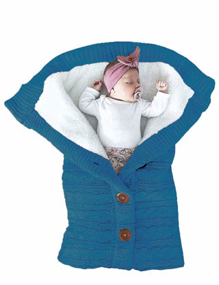 Picture of XMWEALTHY Unisex Infant Swaddle Blankets Soft Thick Fleece Knit Baby Girls Boys Stroller Wraps Newborn Item Dark Blue