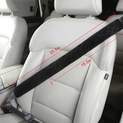 Picture of HighnessHwoo Extra Long Seatbelt Covers for Adults Kids Women & Men, Soft Car Seat Belt Strap Cushion for Sedan, SUV, Trucks, Shoulder Neck Chest Protector Pads, Auto Accessories, 1pc, Black, 15.5in