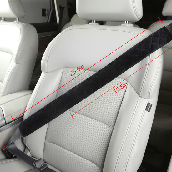 Picture of HighnessHwoo Extra Long Seatbelt Covers for Adults Kids Women & Men, Soft Car Seat Belt Strap Cushion for Sedan, SUV, Trucks, Shoulder Neck Chest Protector Pads, Auto Accessories, 1pc, Black, 15.5in