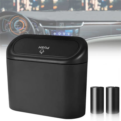 Picture of Tulsondai Mini Car Trash Can with Lid, Waterproof, 4.8 Gallon Capacity, Black