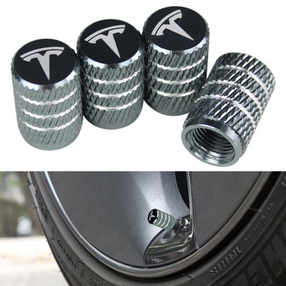 Picture of VIHIMAI 4PCS Tire Caps, Aluminum Alloy Valve Stem Cap Decorative Accessory Compatible for Model Y X S 3 (Grey)