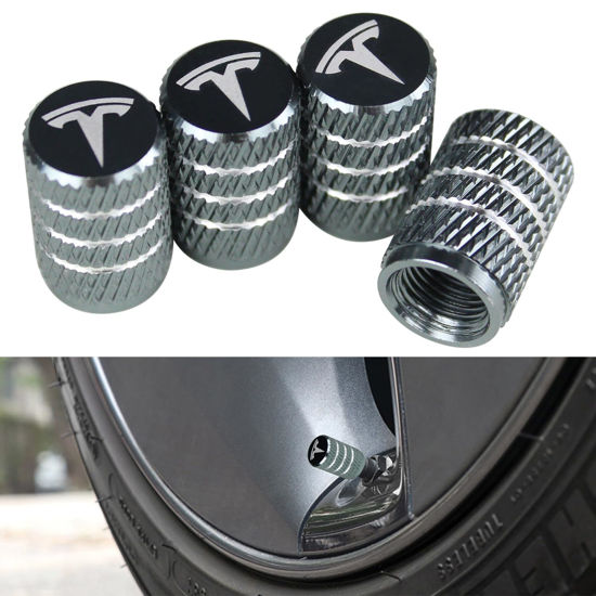 Picture of VIHIMAI 4PCS Tire Caps, Aluminum Alloy Valve Stem Cap Decorative Accessory Compatible for Model Y X S 3 (Grey)