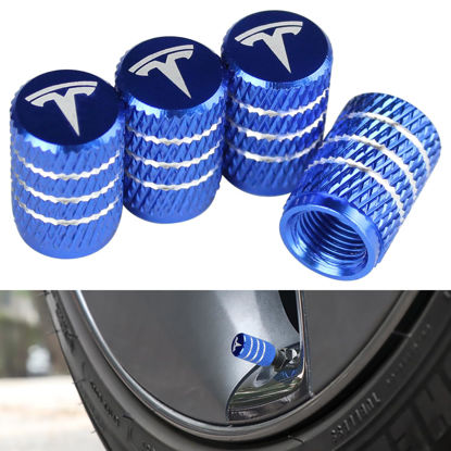 Picture of VIHIMAI 4PCS Tire Caps, Aluminum Alloy Valve Stem Cap Decorative Accessory Compatible for Model Y X S 3 (Blue)