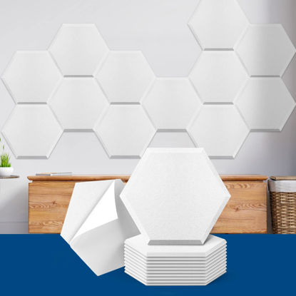 Picture of Art3dwallpanels Self Adhesive 12 Pack Acoustic Panels, 14" X 12" X 0.4" Soundproof Wall Panels, High Density Sound Absorbing Panels Hexagon Beveled Edge Sound Dampening Panels, Studio Treatment Tiles