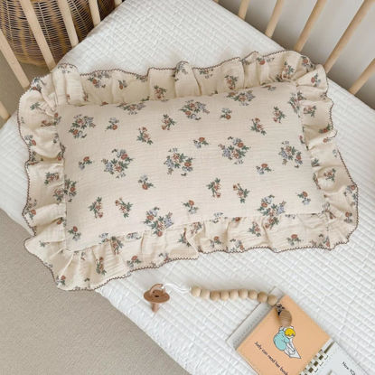 Picture of BuLuTu Kids Toddler Muslin Pillowcase Girls Boys Shabby Chic Floral Pillow Cases for Standard Pillow 20"x26", Travel Baby Kids Pillow Covers, 1 Pack, Envelope Closure, Machine Washable