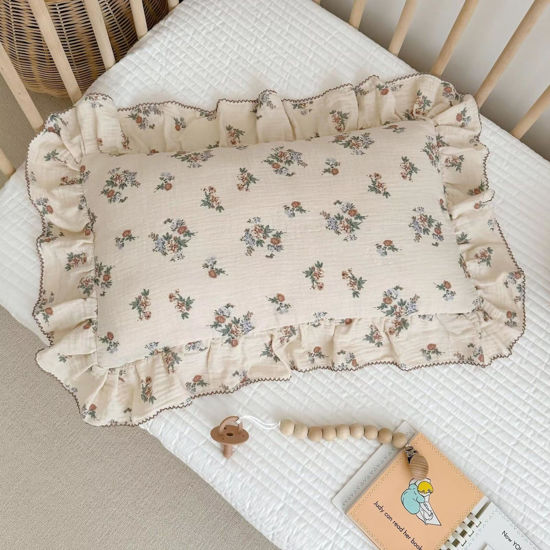 Picture of BuLuTu Kids Toddler Muslin Pillowcase Girls Boys Shabby Chic Floral Pillow Cases for Standard Pillow 20"x26", Travel Baby Kids Pillow Covers, 1 Pack, Envelope Closure, Machine Washable