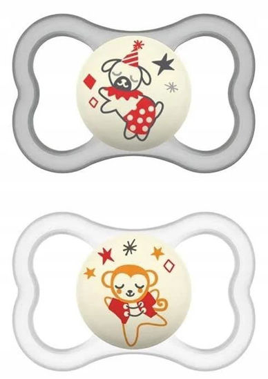 Picture of MAM Air Night Pacifiers, MAM Sensitive Skin Pacifier 6+ Months, Glow in The Dark Pacifier, Best Pacifier for Breastfed Babies, Baby Neutral Pacifiers, 6-16 (Pack of 2)
