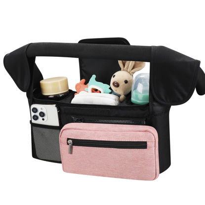 Picture of Accmor Universal Stroller Organizer with Insulated Cup Holder Detachable Phone Bag and Shoulder Strap,Stroller Bag Caddy Organizer Accessories Fits for Uppababy, Baby Jogger, Britax Strollers