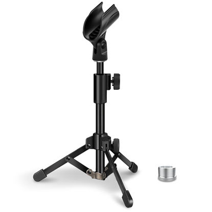Picture of Desk Mic Stand, JCWINY Portable Foldable Microphone Tripod with Mic Clip Holder Adjustable Table Microphone Stand for Blue Yeti Snowball Spark and Other Dynamic Microphones