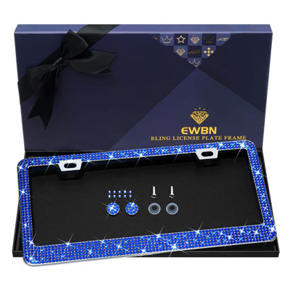 Picture of Bling Rhinestone License Plate Frame for Women, Sparkly License Plate Frames| Stainless Steel Frames & Over 1200 pcs Finest 14 Facets Glass Crystals Premium Diamond(Dark Blue)