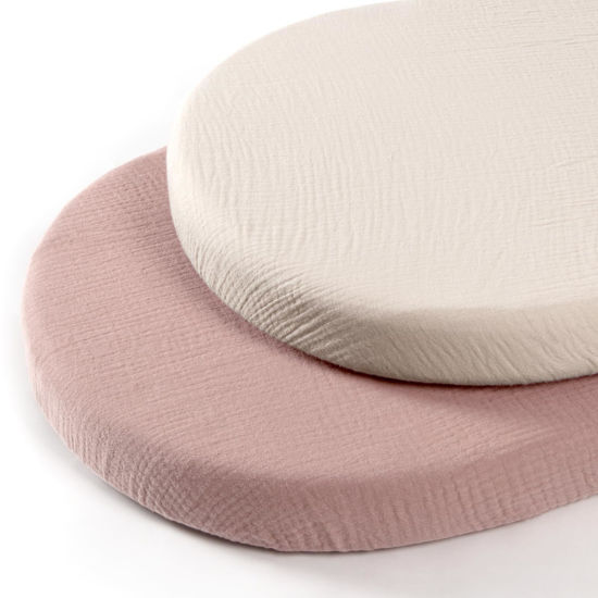 Picture of lulumoon Baby Muslin Bassinet Sheets: Cotton Bassinet Sheets Neutral for Boys and Girls - Bassinet Sheets Fitted for Oval Rectangle or Hourglass