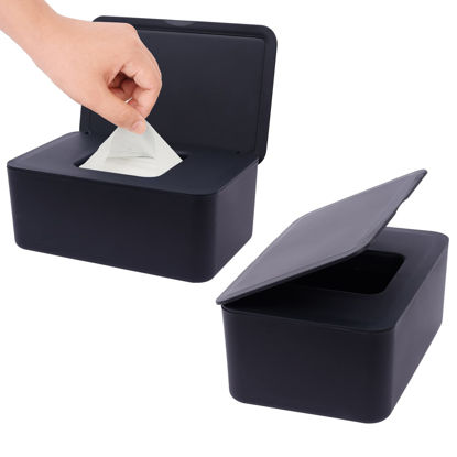 Picture of 2 Pack Wipes Dispenser, Wipe Holder for Baby & Adult, Seposeve Refillable Wipe Container, Keeps Wipes Fresh, Far from Dirty Wipes, Easy to Open/Close Wipes Pouch Case. (2 Black)