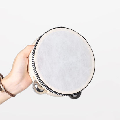 Picture of Javik Tambourine 6 Inch Hand Held Small Tambourines Drum with Metal Jingles Bell Percussion Musical Instrument for Party Games Music Education