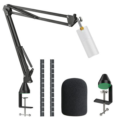 Picture of Microphone Stand for Razer Seiren X Adjustable Suspension Boom Scissor Arm Stand with 3/8"to 5/8" Screw Adapter Windscreen Pop Filter Cable Sleeve, Professional mic stand by YOUSHARES