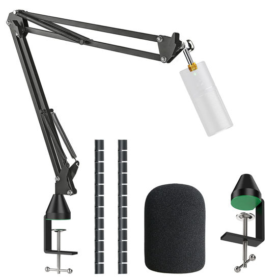Picture of Microphone Stand for Razer Seiren X Adjustable Suspension Boom Scissor Arm Stand with 3/8"to 5/8" Screw Adapter Windscreen Pop Filter Cable Sleeve, Professional mic stand by YOUSHARES