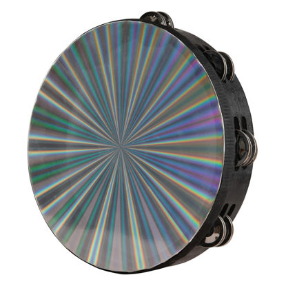 Picture of Radiant Tambourine 10 Inch Hand Held Tambourine Double Row Jingles Reflective Drum Percussion Musical Instrument for Adults Church KTV Party Dance