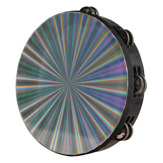 Picture of Radiant Tambourine 10 Inch Hand Held Tambourine Double Row Jingles Reflective Drum Percussion Musical Instrument for Adults Church KTV Party Dance