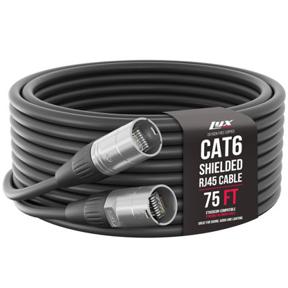 Picture of LyxPro 75 Feet Shielded CAT6 Ethercon Cable - Professional Audio & Lighting RJ45 Cable, Studio-Grade Sound Transmission, Extreme Durability - Black