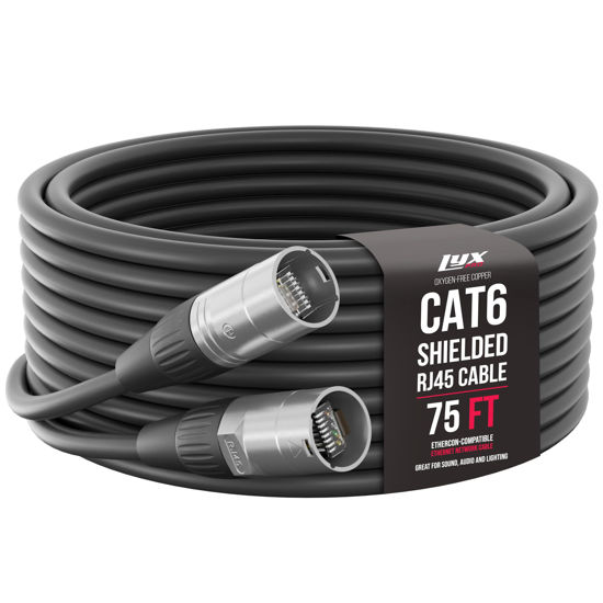 Picture of LyxPro 75 Feet Shielded CAT6 Ethercon Cable - Professional Audio & Lighting RJ45 Cable, Studio-Grade Sound Transmission, Extreme Durability - Black