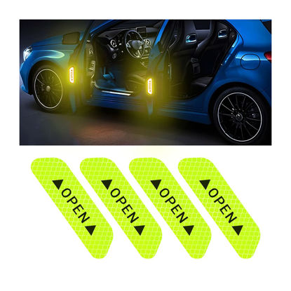 Picture of 4PCS Reflective Open Warning Stickers for Car Door, Night Visibility Auto Safety Prompt Decals, 3.6 Inch Anti-Collision Protective Strip Tape, Car Accessories Universal for Truck, SUV, Van (Green)
