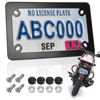 Picture of FBJTDQ Motorcycle License Plate Frame- Black Matte Stainless Steel Bike Tag Plate Holder, 4 Holes Heavy-Duty Metal Bracket 1 Pack, with Mounting Hardware Screws Nuts Caps