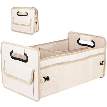 Picture of JiatuA Car Trunk Organizer, Car Organizers and Storage Collapsible Multi Compartment Container Box, Adjustable Car Accessories for SUV Sedan Truck, Large Size, Beige