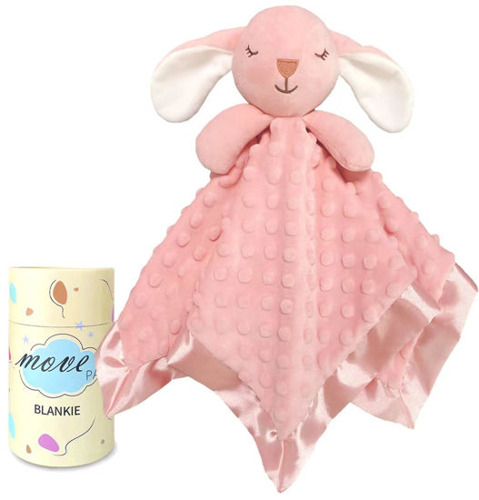 Picture of Bunny Security Blanket with Stuffed Animal Snuggle Toy 16" Lovey Soft Lovie Baby Registry Search Baby Girl Birthday Gifts for Infant and Toddler Pink
