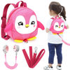 Picture of Accmor Toddler Harness Backpack Leash, Cute Penguin Kid Backpacks with Anti Lost Wrist Link, Mini Child Backpack Harness Leashes Walking Wristband Rope Travel Bag Harness Rein for Baby Girls (Pink)