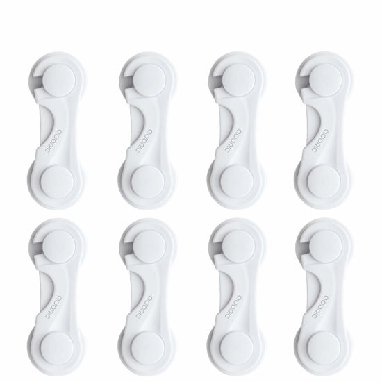 Picture of Child Safety Cabinet Locks, Adoric Baby Child Proof Cabinet Kitchen System, Drawers, Adjustable Strap, No Tools or Drilling and Strong Adhesive (8-Pack White)