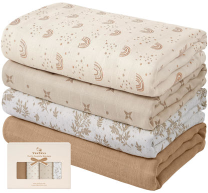 Picture of Yoofoss Muslin Swaddle Blankets, 4-Pack Receiving Blankets for Baby Boys and Girls, 47 x 47 Inches Baby Blankets Neutral Swaddle Wrap 70% Rayon from Bamboo and 30% Cotton
