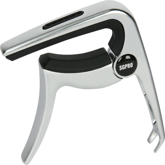 Picture of SGPRO Capos for Acoustic Guitars, Electric Guitars and Ukulele, Superior Zinc Alloy and Silicone Made (Silver Frame Black Pad)